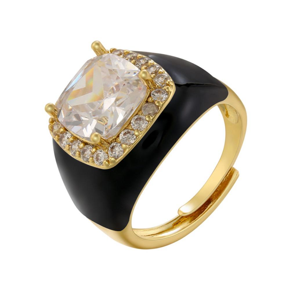 Gold Plated Zircon Open Ring Multicolor Geometric Square Ring Enamel Dripping Oil Ring  For Women