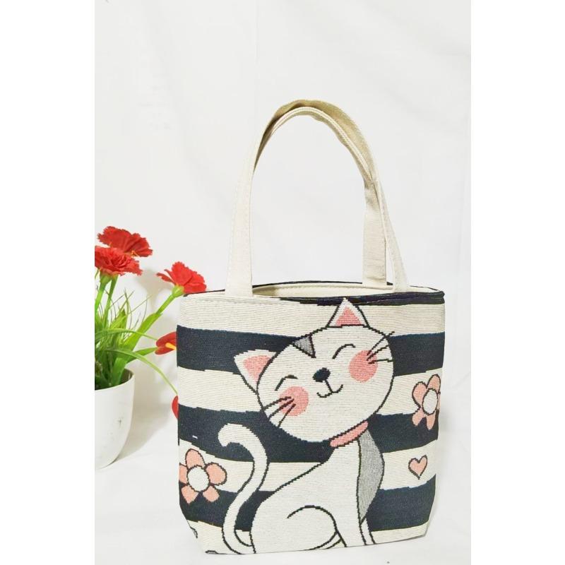 Small canvas bag double-sided embroidered tote bag elephant tote bag large capacity women's bag tote bag