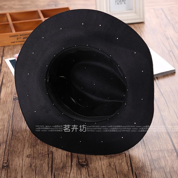 European and American Xiaoxiangfeng Personalized Beads Pearl Big Eaves Wool Top Hat Outdoor Sun Hat Children's Autumn Casual Jazz Hat