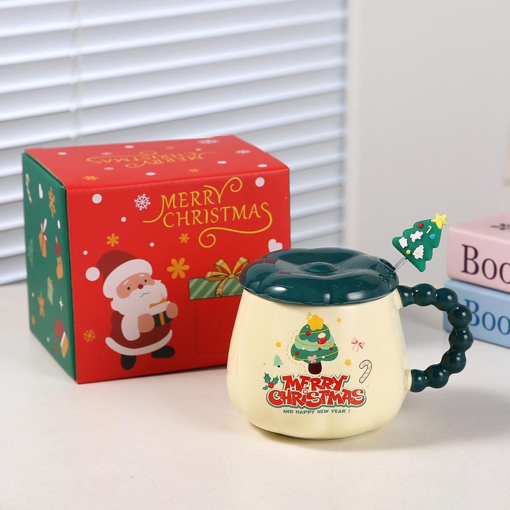 Christmas Ceramic Mug Gift Set with Lid & Spoon - Large Capacity Water Cup Souvenir