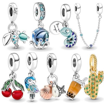 Plata Charms of Ley 925 Charms Air Balloon and Safety Chain Series Beads Passar Original Armband DIY Smycken