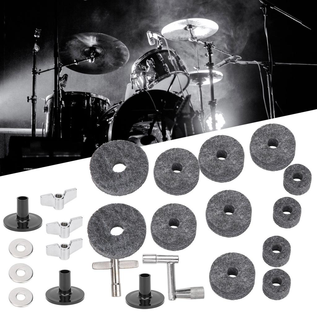 23Pcs Drum Felt Pad Cymbal Kit Non Slip with Base Wing Nuts Washer Percussion Accessories