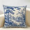 Funda de Cojín Paisaje Azul Blanco Duradera Hipoalergénica Lino Orgánico Funda de Cojín Corto Lavable