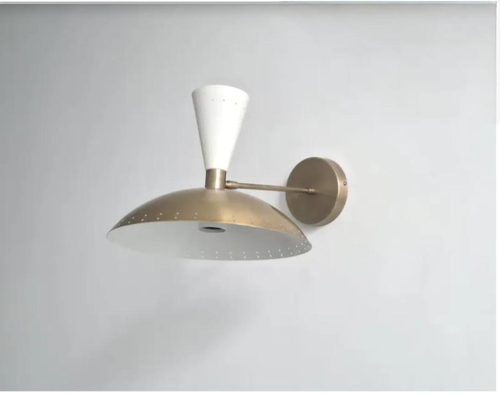 Mid Century Wall Light Fixture Raw Brass & Perfect White Sconce