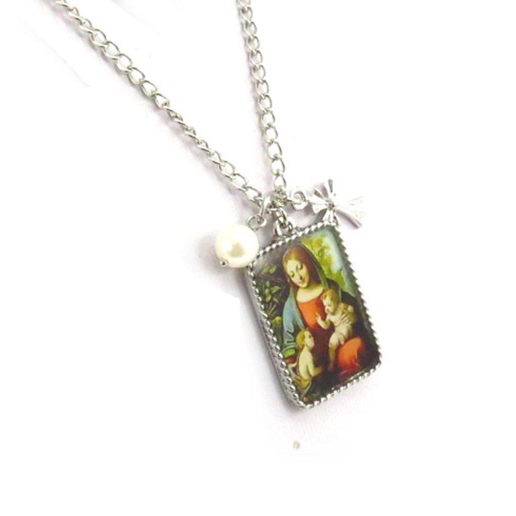 Les Trésors De Lily [J6962] - Virgin Mary 'Religious Icon' Designer Necklace - Virgin and Child - 32x23 Mm