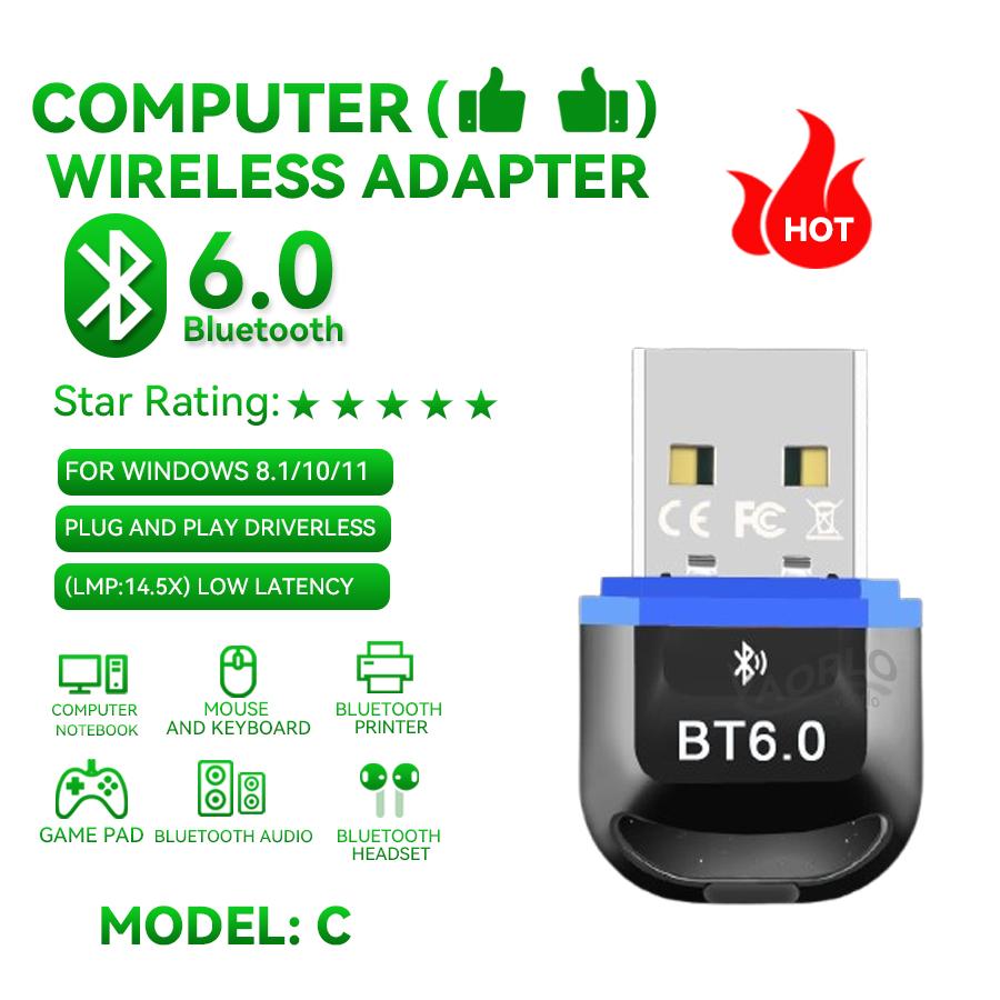 

USB Bluetooth 6.0(LMP:14.5X) Transmitter Wireless Adapter Compatible with Win 11/10/8.1Laptop for Wireless Mouse Keyboard Headse