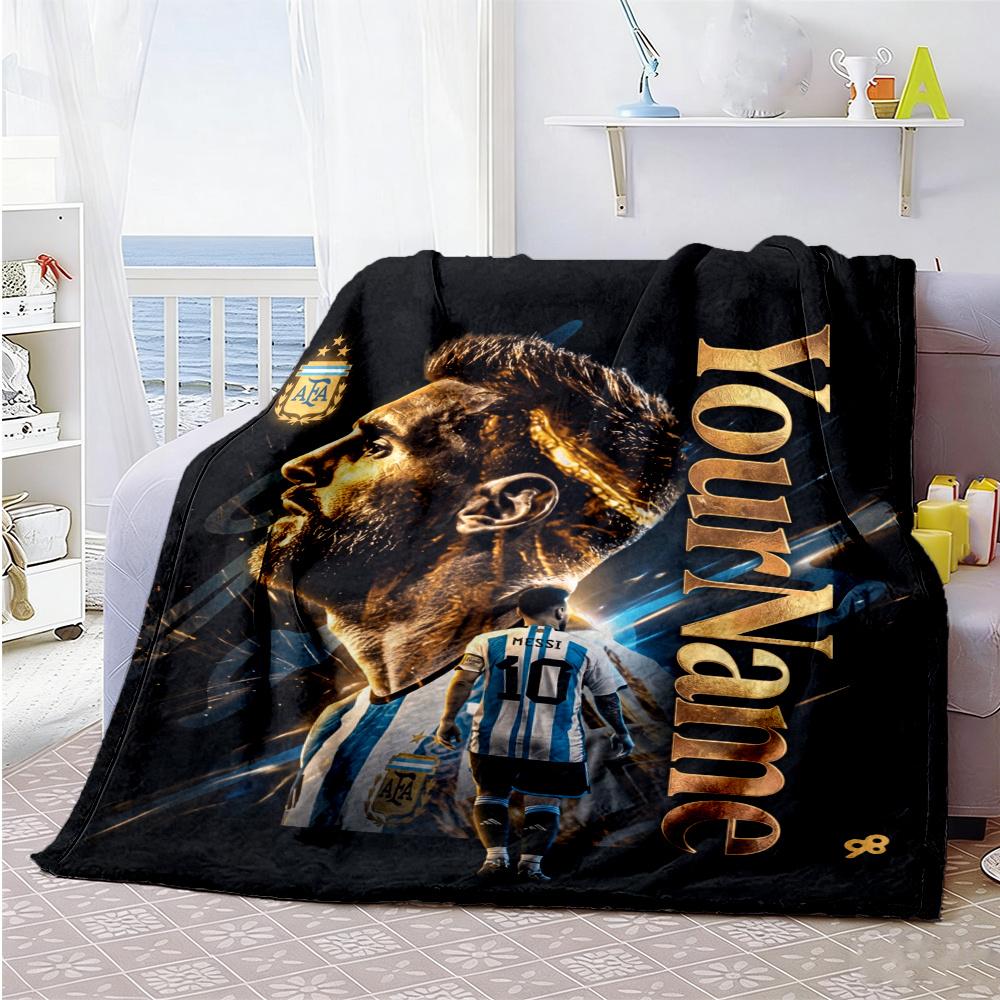 Messi Customize Text Blanket Gift Personalized Blanket Comfortable Throw For Sofa Bedding Living Room Chair Four Seasons Multipurpose