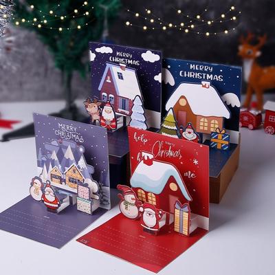 Christmas Tree Merry Christmas 3D Cards Handwriting Invitation Christmas Pop-Up Cards Blessing Folding New Year Greeting Cards