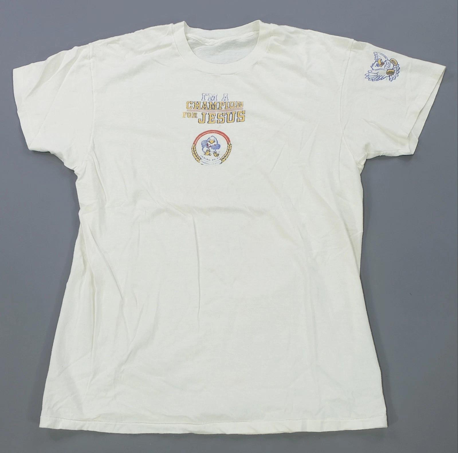 Rare VTG I’m a Champion For Jesus Eagle Isaiah 40:31 T Shirt 90s Religious White S