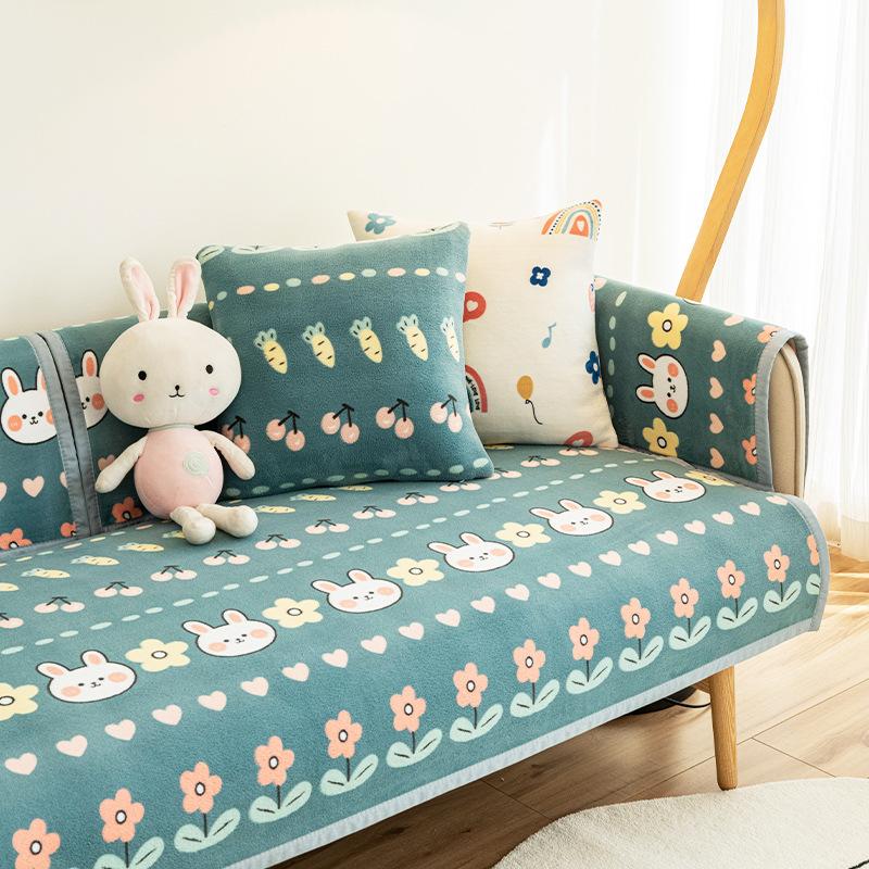Winter Plush Thickening Sofa Cushion Milk Fiber Cute Girl Cushion Universal Sofa Cover All-Inclusive Universal Towel