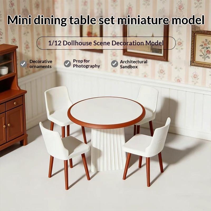 

Miniature Round Dining Table Chairs Set 1/12 Dollhouse Mini Simulation Furniture Ornament Micro Scene Decor Photography Prop 1Set