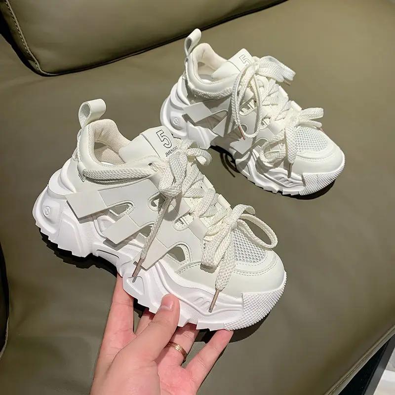 Women's Shoes Low Athletic Sports Female Footwear Mesh Breathable High on Platform Lace Up Sneakers New Arrival 2025 Y2k Fashion