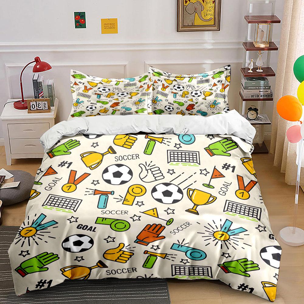 Soccer Sports Pattern Print Bedding Duvet Cover Set (1*Duvet Cover 2*Pillowcases, Without Duvet Insert)