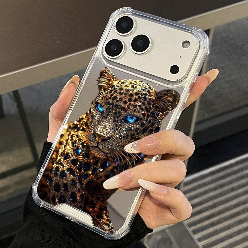 Cool Leopard Print Mirror Acrylic Soft Phone Case For iPhone 11 12 13 14 15 16 17 Pro Max 17 Air XS X XR 7 8 Plus Bumper Cover