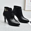 Heeled Pointed Toe Leather Female Short Shoes Autumn Winter Black Warm Women's Ankle Boots High Quality Y2k Goth Booties Sale