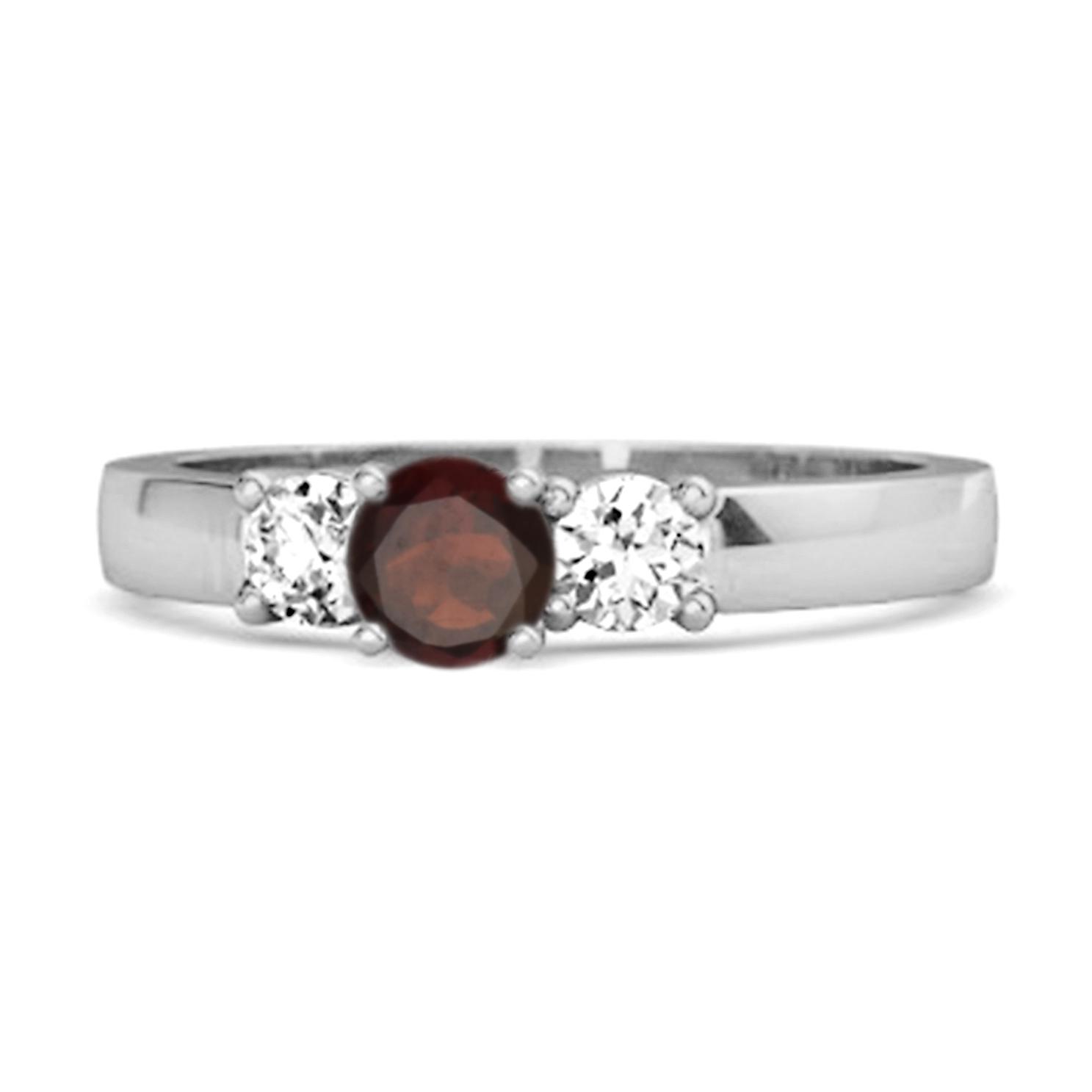 Garnet Elegant Three Stone Ring - 925 Sterling Silver 8.5