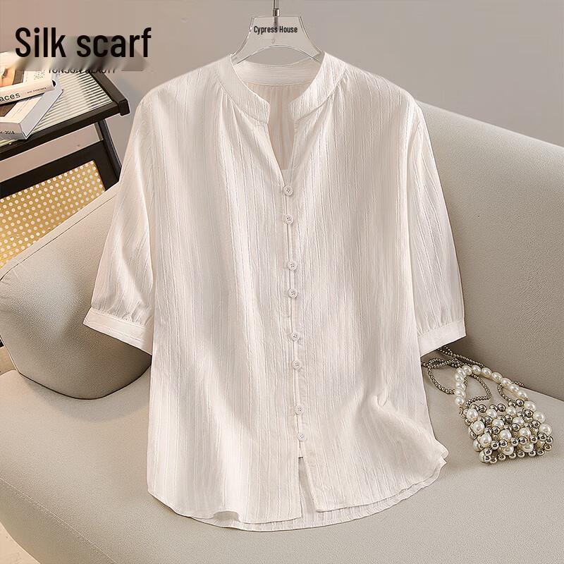 Women s Half-Sleeve Loose Fit Button-Up Shirt L