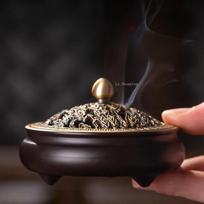 Queimador de Incenso de Cobre Gravar Padrão de Nuvens Auspiciosas/Sândalo Agarwood Incenso em Bobina Queimando Censer Decoração de Mesa