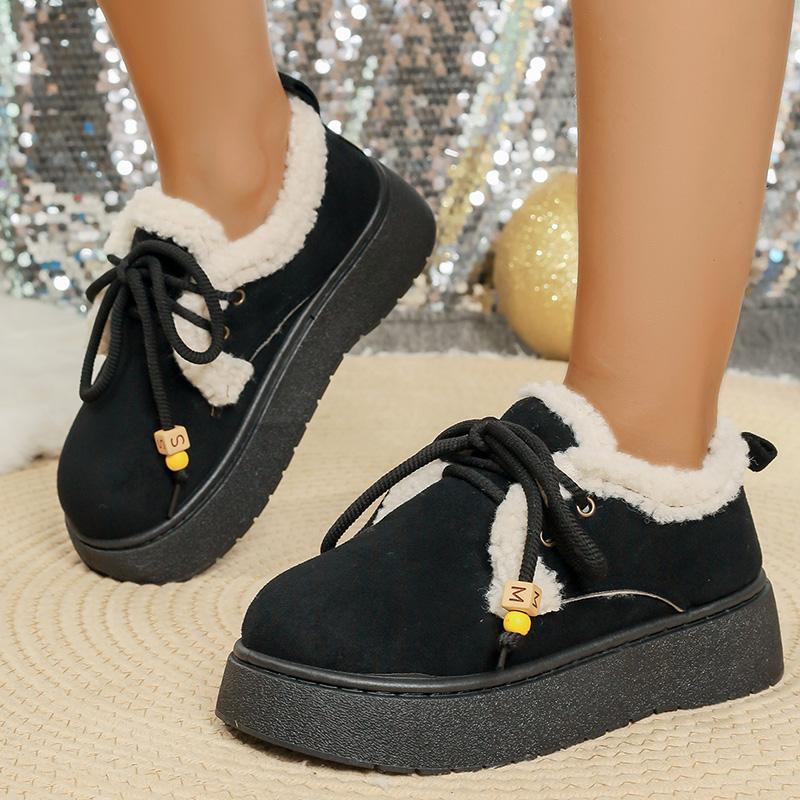 Fashion New Thick Sole Lace Up Snow Boots Women Winter Warm Thicken Plush Ankle Boots Woman Plus Size 35-42 Non Slip Casual Cotton Shoes