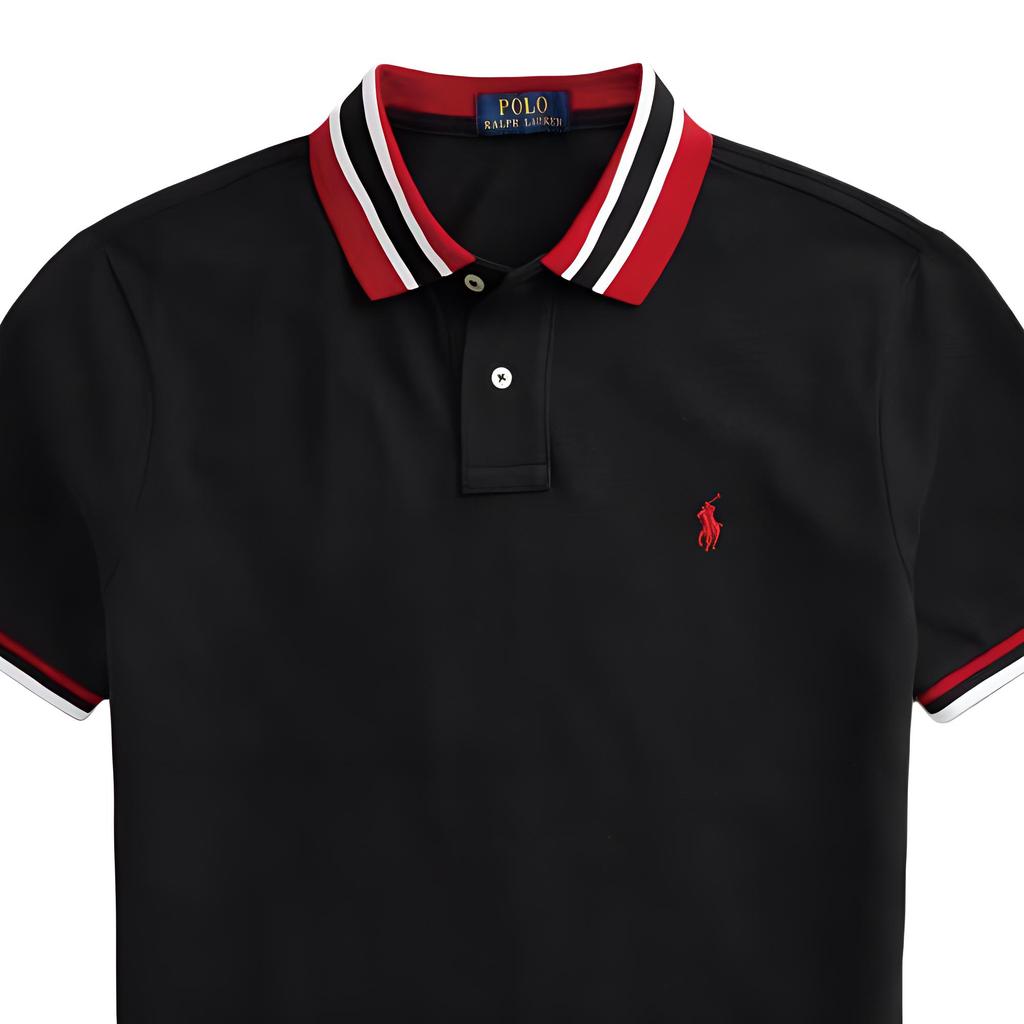 Polo Ralph Lauren Striped Logo Embroidered Vertical Button Short Sleeve Polo Shirt Men tops Black 710828371-001