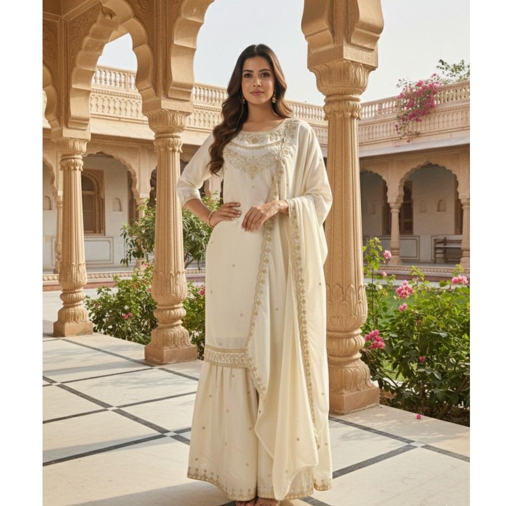Women Bollwood Fendy Fabric Salwar Suit Sharara Set Indian Designer Party Wear Salwar Kameez M