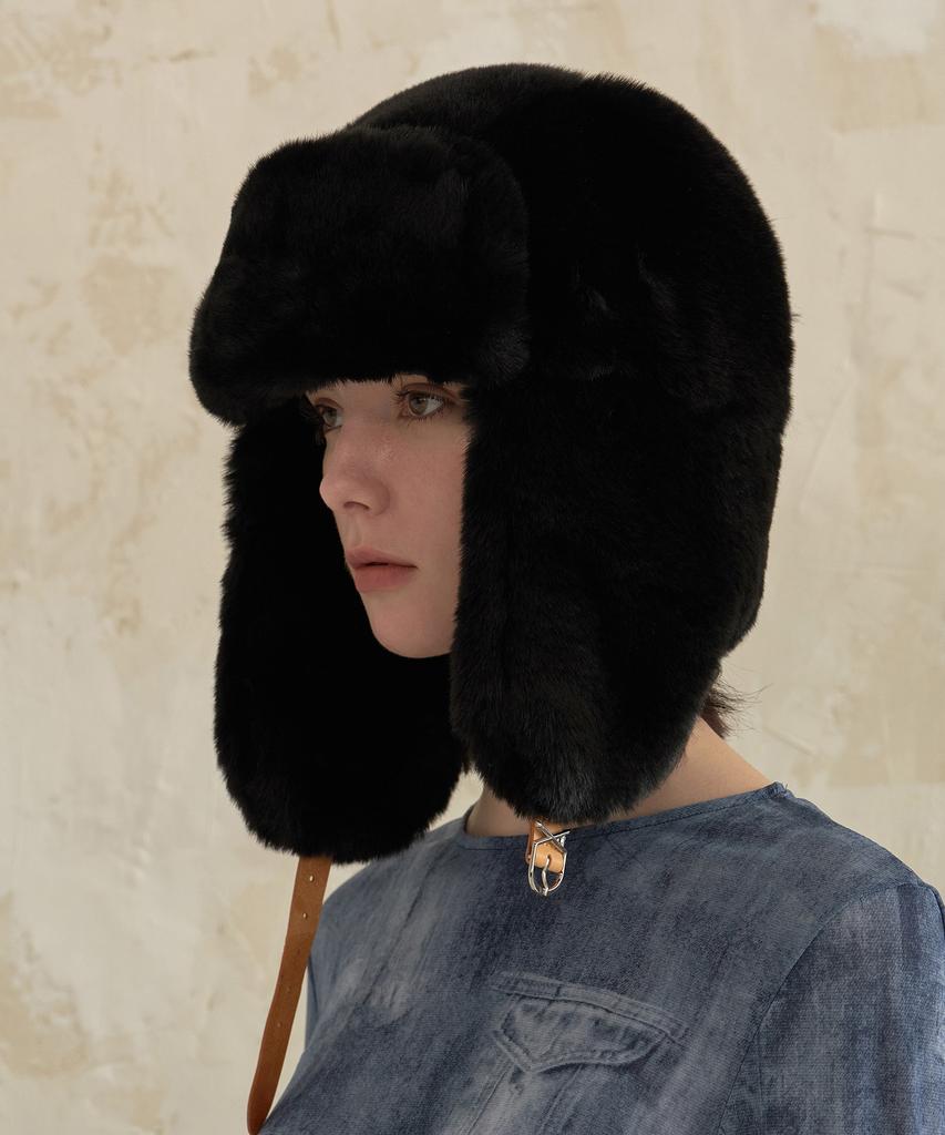 Bajal Va Studded Buckle Fur Trooper Hat Black