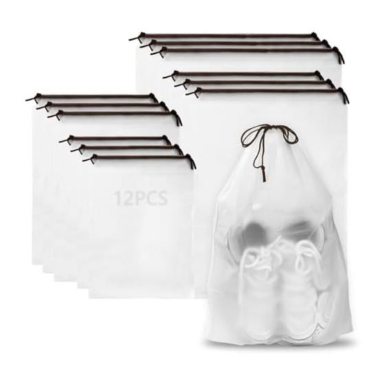 GeeRic Set of 12 Drawstring Bags, Travel Shoe Bags, 4 Sizes, Drawstring Bags, Clear Waterproof and Dustproof Storage Bags, Shoe Cases, Travel Shoe