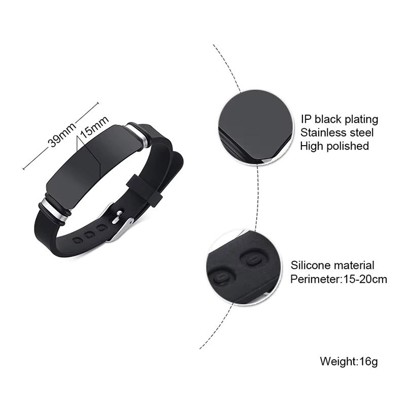 Simple Vintage Silicone Leather Braided Wristband Stainless Steel Fashion Jewelry Bracelet Bangle for Men Clasp