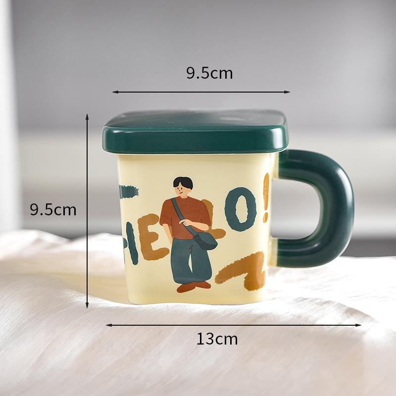 High Value Style Square Ceramic Mug with Lid Dustproof Office Couple Girl Drinking Water Cup for Home