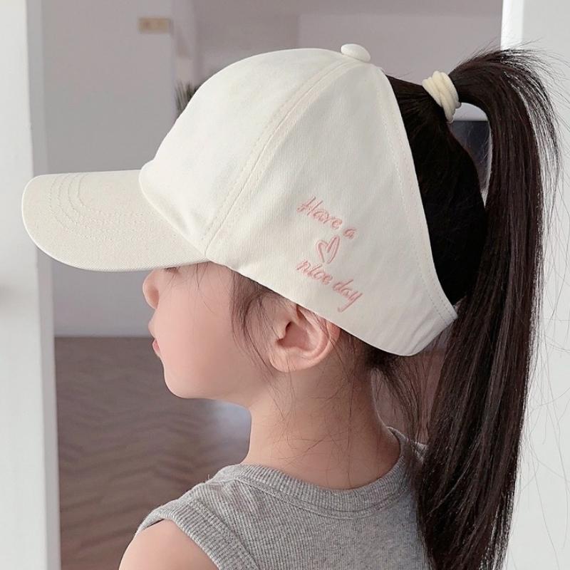 Summer Children Sun Hat Girls Ponytail Duckbill Hats Kids Empty Top Baseball Cap Embroidery Love Baby Sunshade Visors