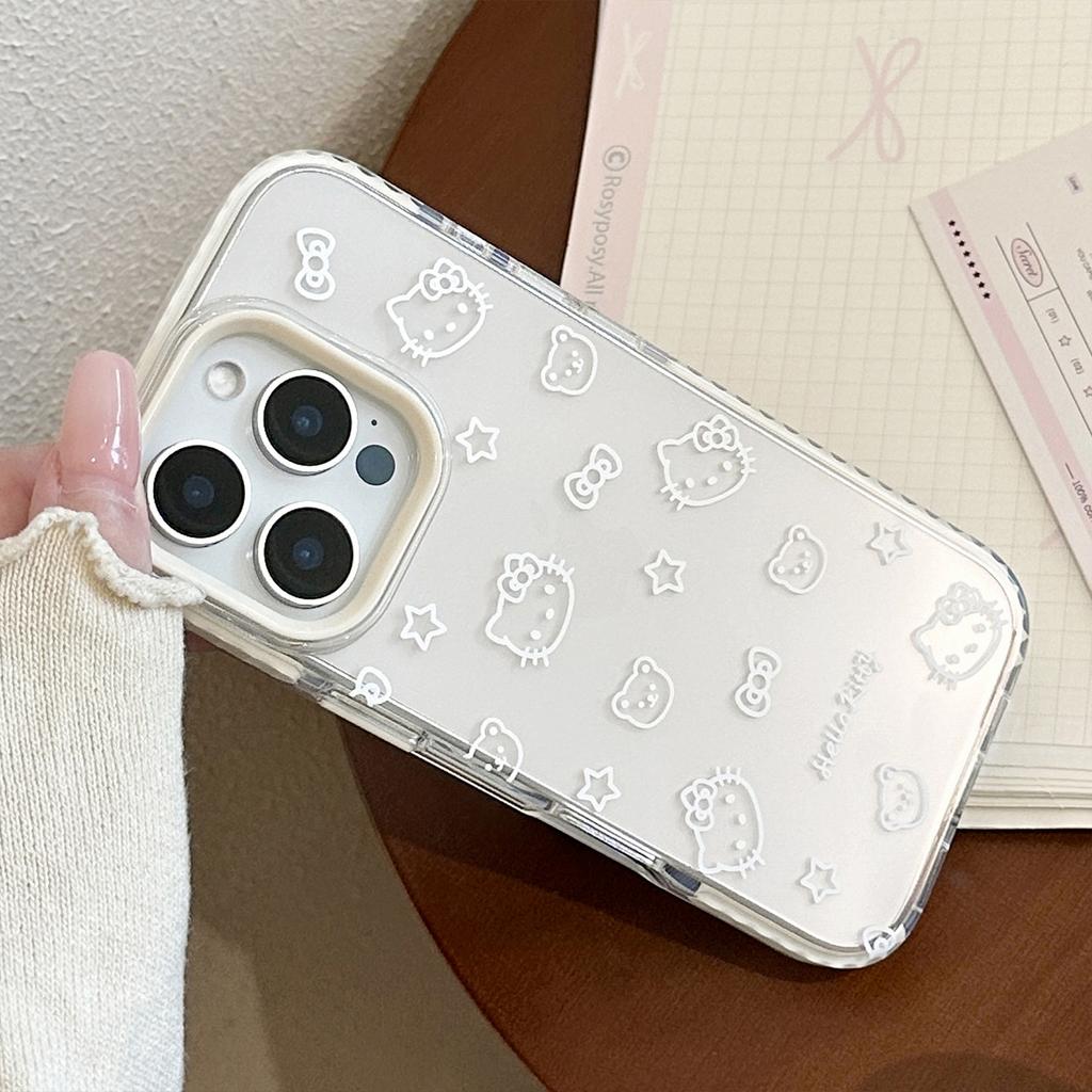 Ins-style Transparent Line Cat iPhone 16 Case Suitable for Apple 15, 17 Pro Max, Cartoon 13, Soft 11