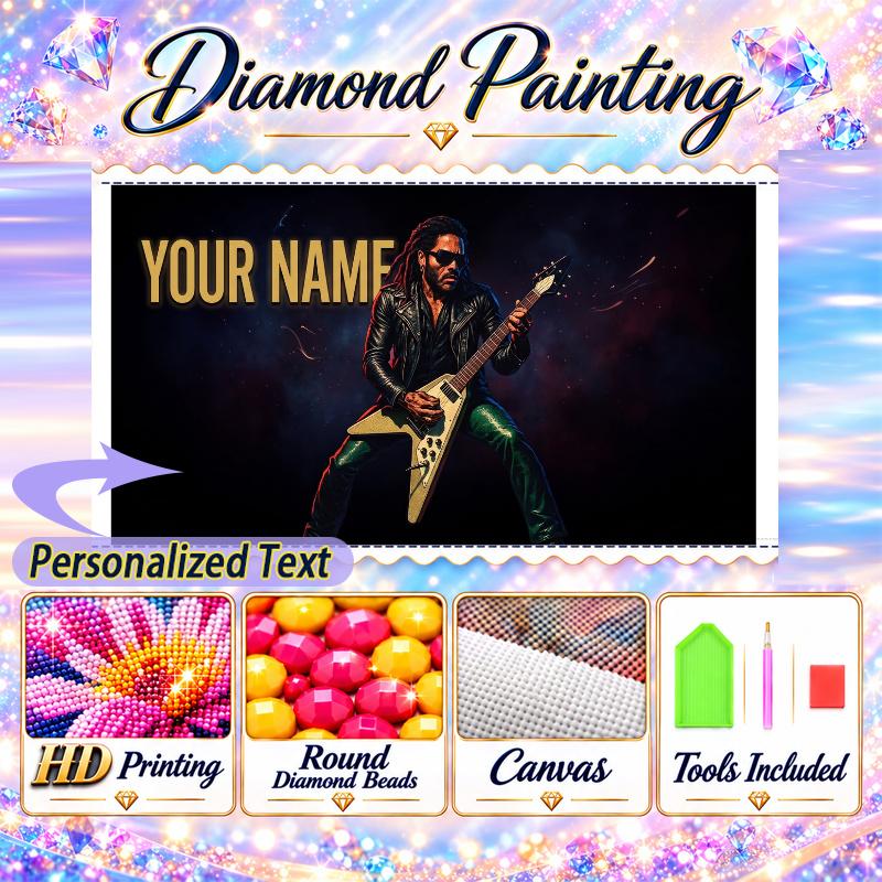 Lenny Kravitz 5D DIY Diamond Painting Custom Name Text, Full Drill Rhinestone Mosaic Art Home Gift