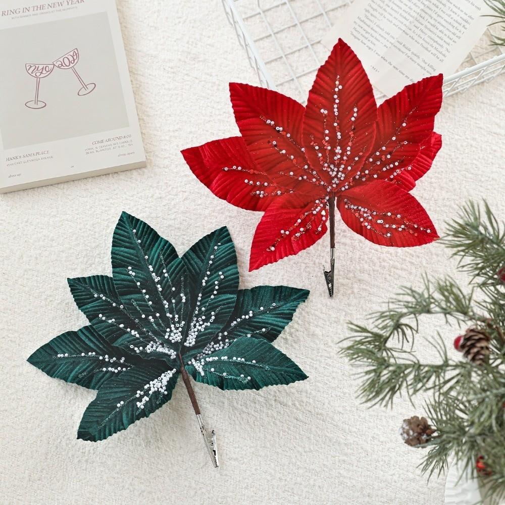 New 25CM Artificial Poinsettia Flower Glitter Sparkling Simulation Flowers Sequins DIY Christmas Flower Christmas Tree Accessory