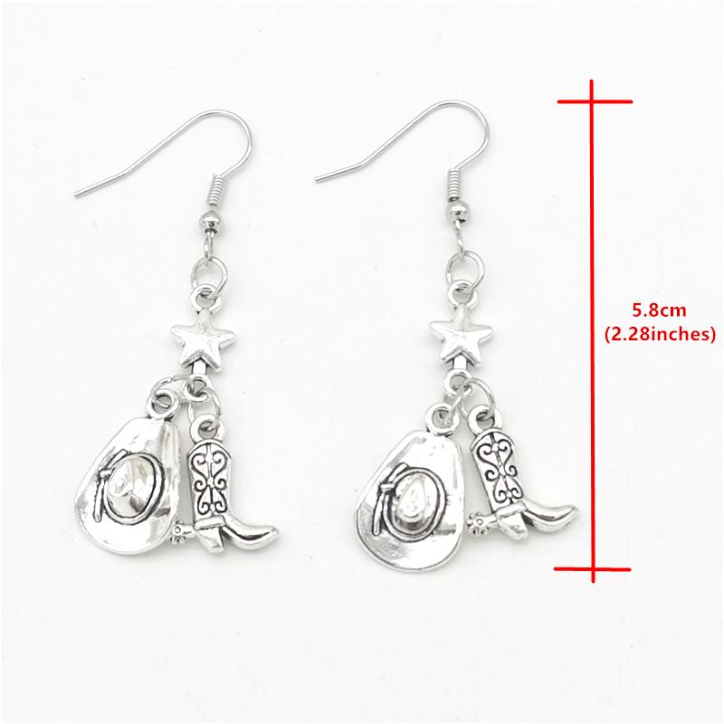 Moda Antyczny Srebrny Gwiazdkowy Urok Kowbojski Kapelusz Kowbojskie Buty Wisiorek Zwisające Kolczyki dla Kobiet Impreza Punk Biżuteria Prezenty