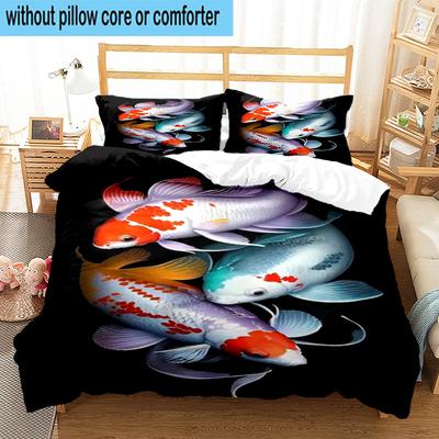 Koi Fish Artwork 3pcs Bedding,Including 1pc Duvet Cover And 2pcs Pillowcases Perfect for Christmas,Ideal for Bedroom, Dormitory