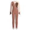 Girls Long Sleeve Finger Holes Keyhole Back Shiny Rhinestones Stirrup Bodysuit Gymnastics Dance Jumpsuit