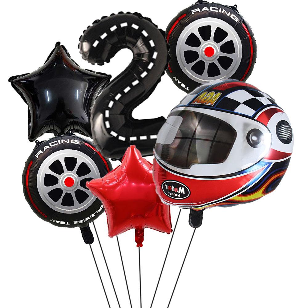 6PCS Motor Helmet Balloon Wheel Tire Racing Balloons Birthday Decor Boys Race Car Dirt Bike Motorcross Hot Wheel Party Supplies