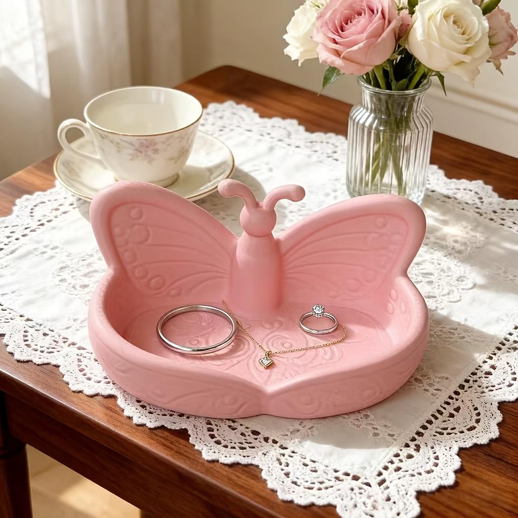 Rosa Schmetterlings Schmuckschale, Schreibtisch-Organizer für Ringe, Halsketten, Ohrringe und Armbänder, Dekorative Schale für Schminktisch