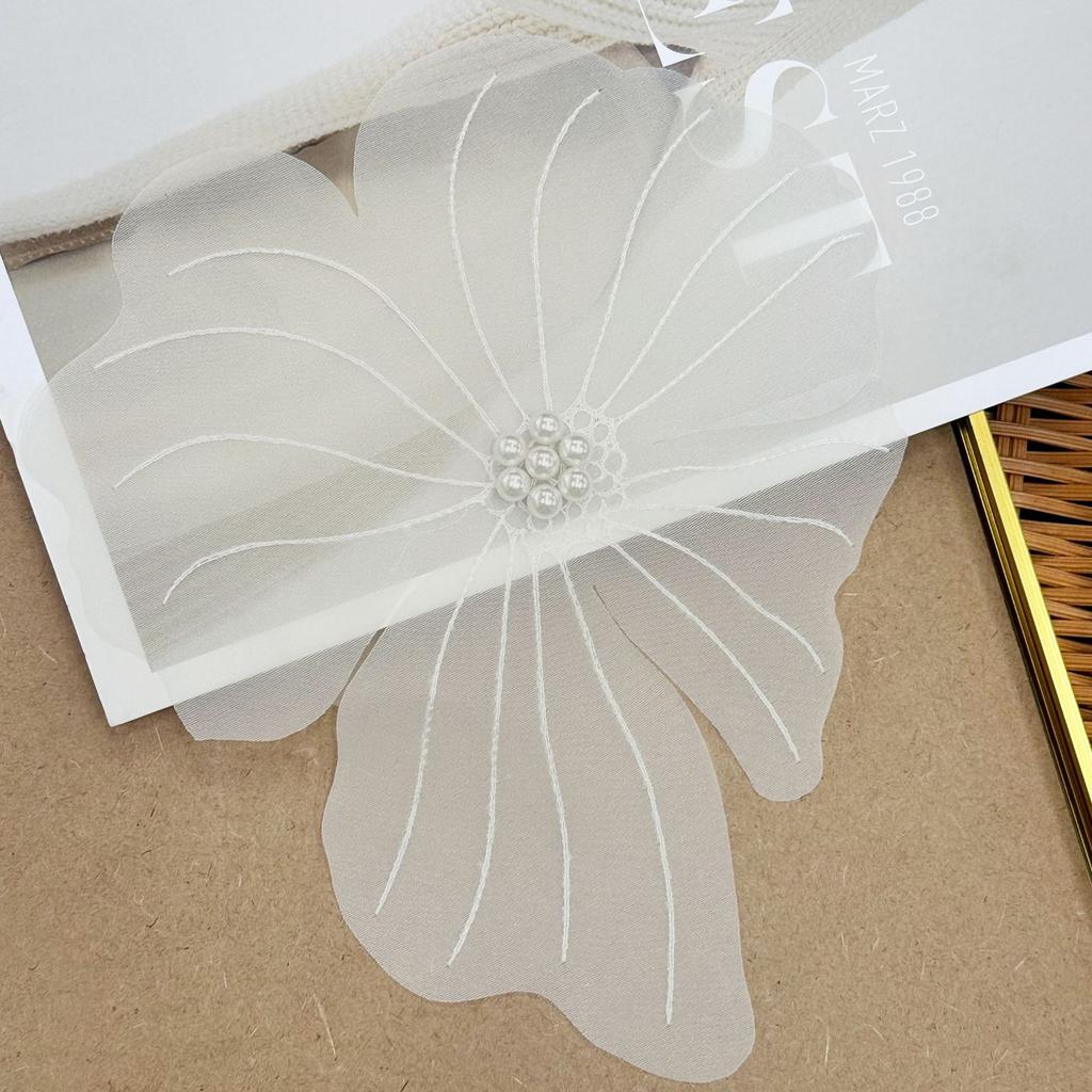 White Organza Patch Big Flower Handmade Diy Clothing Decoration Accessories Embroidery Corsage Cloth Sticker With Beads