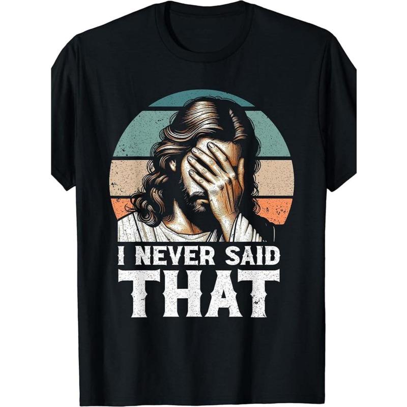

Black Casual T-Shirt for Men, Featuring a Retro Graphic with The Phrase I NEVER SAID THAT And Stripes in Teal, And Orange. Perfect for Couples S чёрный