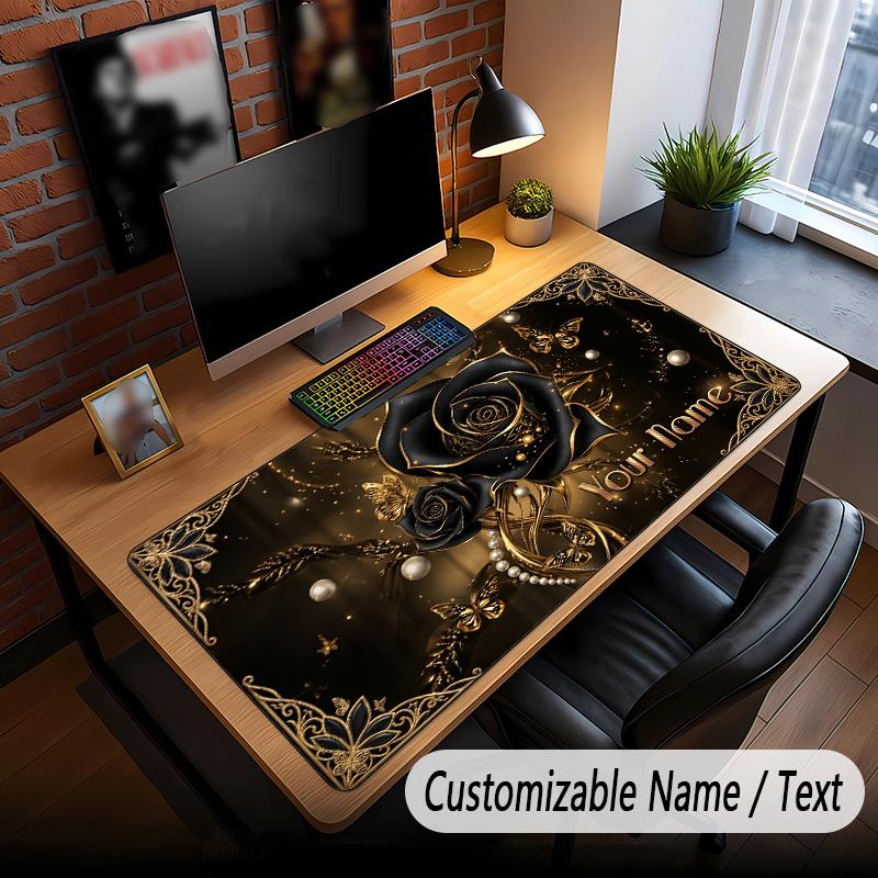 Rose Floral Theme Custom Mouse Pad Personalized With Name Text Customized Desk Mat For Office Home Decor