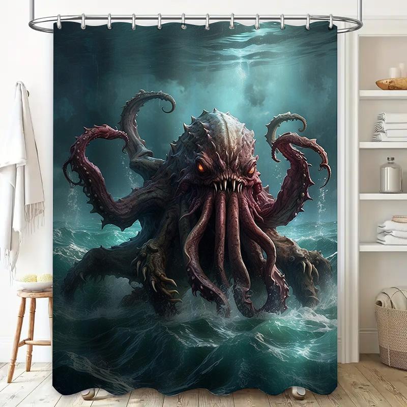 Einzigartige Oktopus-Badematte Duschvorhang Wasserdicht Dekorative Badezimmeraccessoires Dunkelviolett Cthulhu Tentakel Künstlerischer Druck Ho
