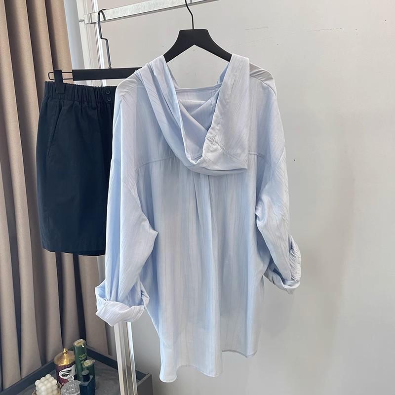 Maglietta da Donna con Cappuccio e Vestibilità Larga in Seta di Ghiaccio Protezione Solare - Top Casual Versatile Stile Coreano