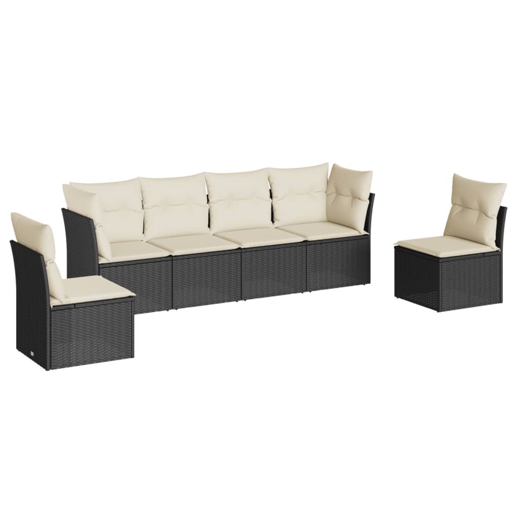 Vidaxl 6-Cz. Set di Mobili da Giardino con Cuscini, Polyrattan Nero