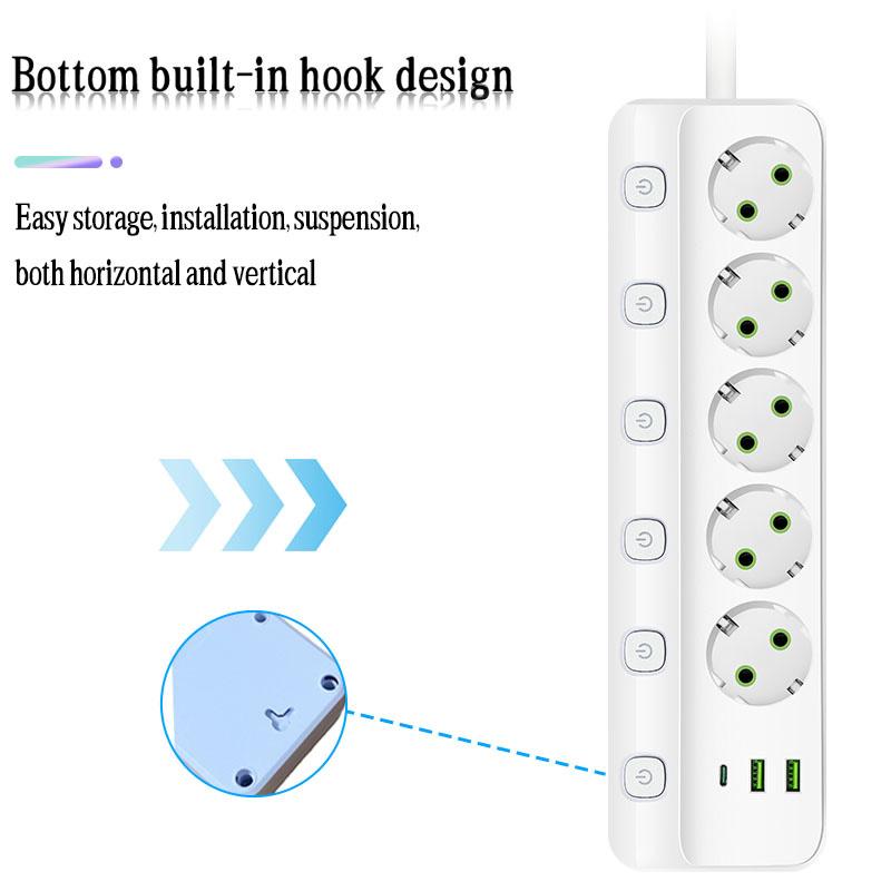 Intelligente Steckdosenleiste EU-Stecker AC-Steckdose Mehrfachsteckdose 2M Verlängerungskabel Elektrische Steckdose Netzwerkfilter Typ C PD Schnellladung