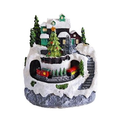 Harz Gartenornament Musik LED Licht Sammlerfiguren Dorf Drehende Statue für Weihnachten Heimdekoration Geschenk