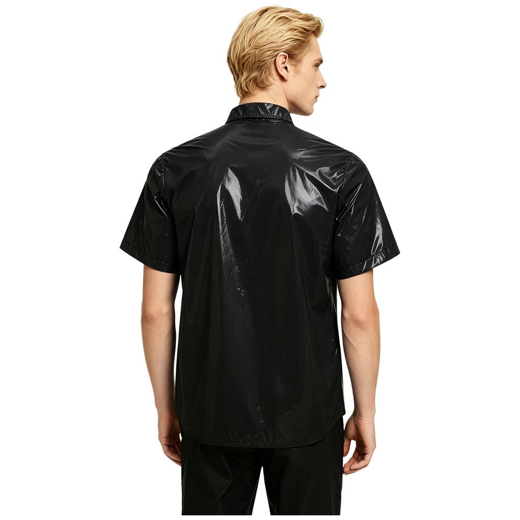 Men‘s Waterproof Button Front Shirt Short Sleeve Wet Look T-Shirt for Rainy Days Beach Club Camping Fishing