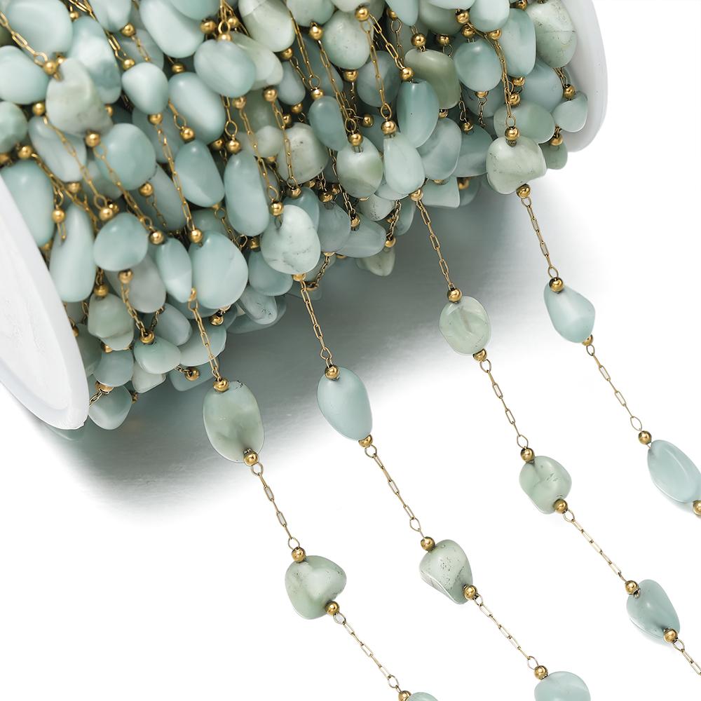 1Meter/Pack Stainless Steel Natural Stone Round Shape Beads Chains for DIY Necklace Bracelets Jewelry Making Accessories
