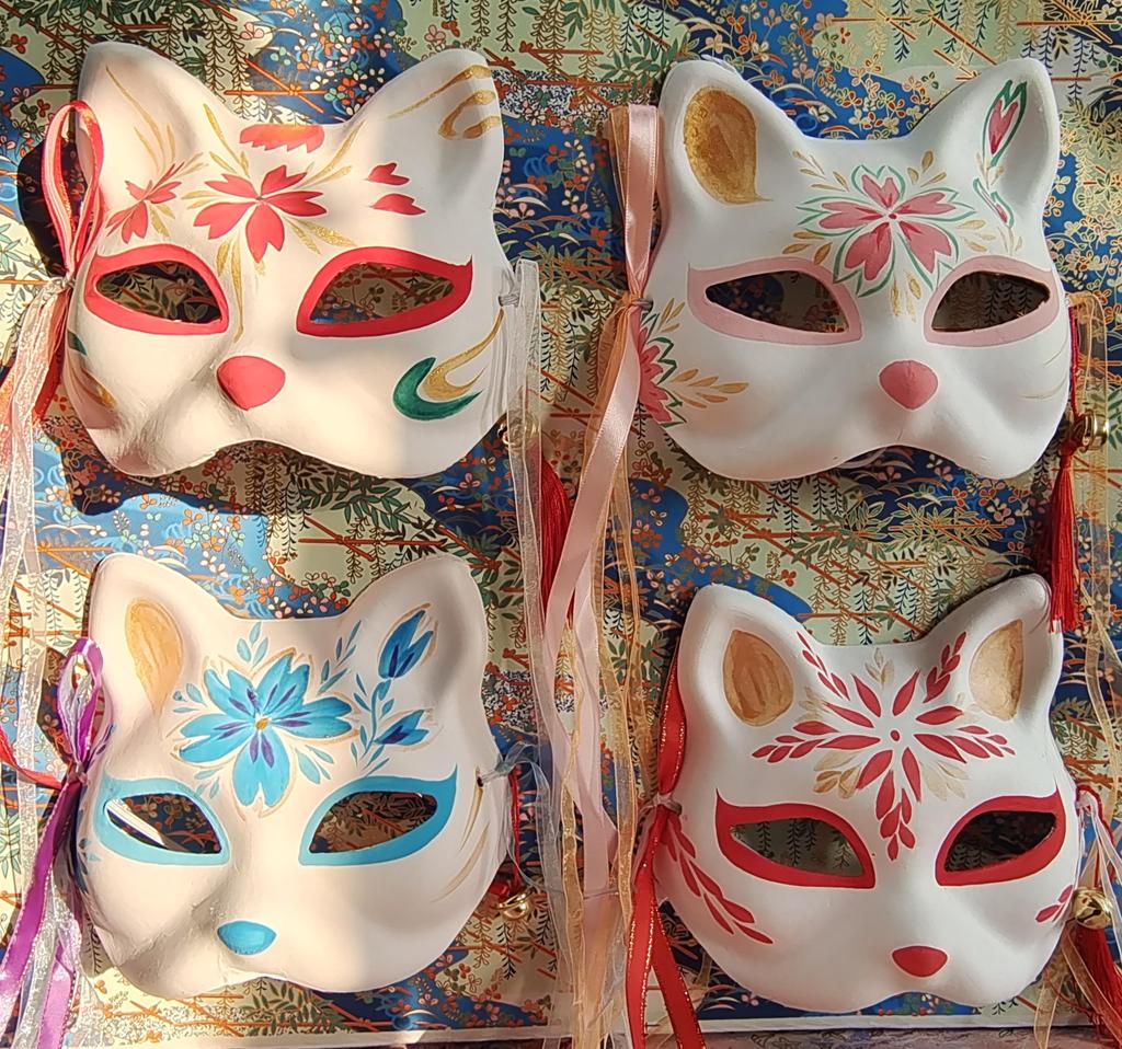 Fox Paper Pulp Set of Fox Half 2 [WEJUB] Masks, Cosplay, Couple's 2, Japanese-Style Masks, Mask, Halloween, Hand-Painted (Red, Masks)