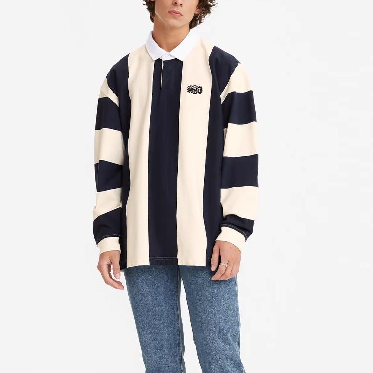 Levis Striped Long Sleeve Polo Shirt Men tops Blue White 35981-0007